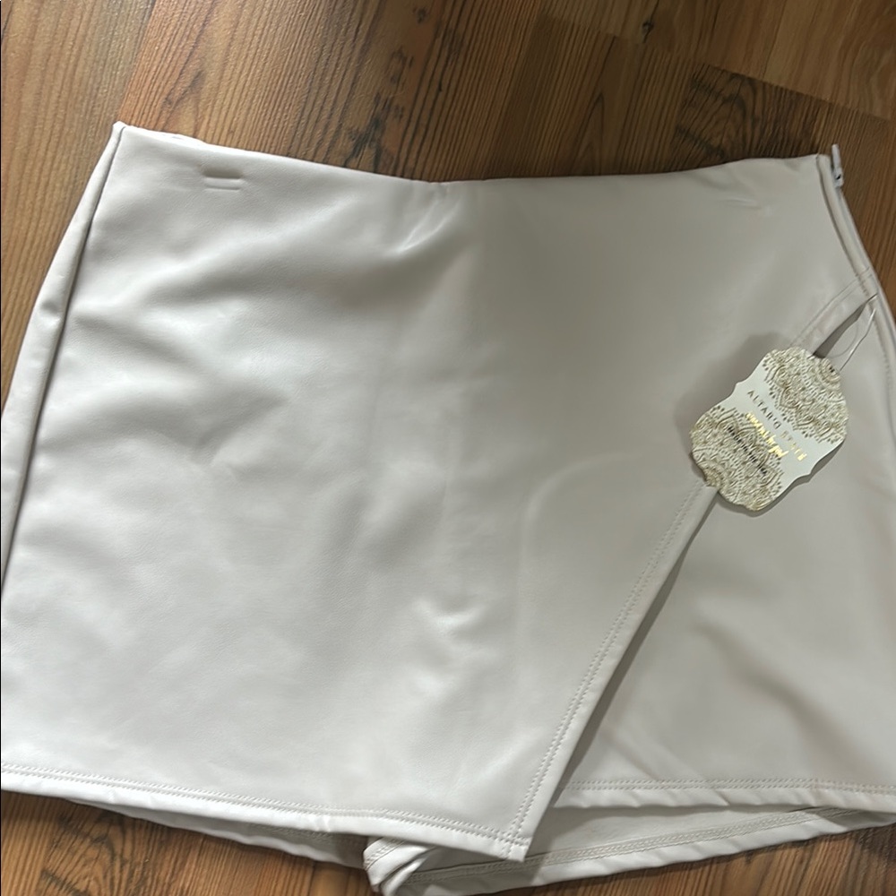 Cream Faux Leather Skort by Alter'd State